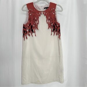 Tibi Cream Mini Dress with Coral Red Cutout Detail